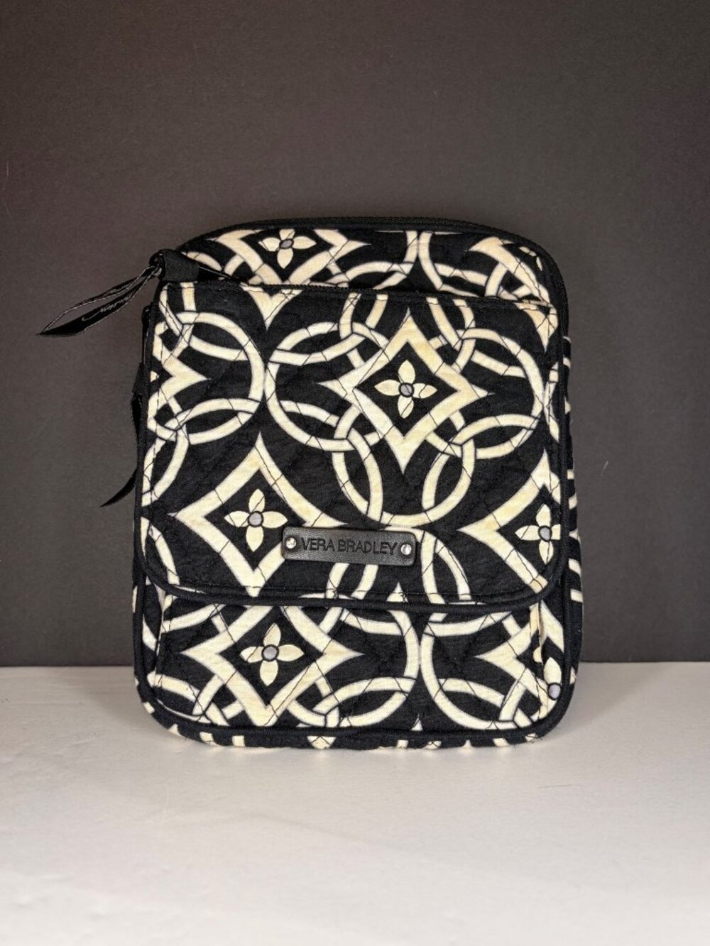 Vera Bradley Crossbody Bag Clutch Black & White Paisley Geometric Print Retired